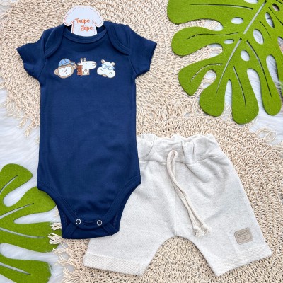 Conj body Safari Baby Marinho e Short Areia 